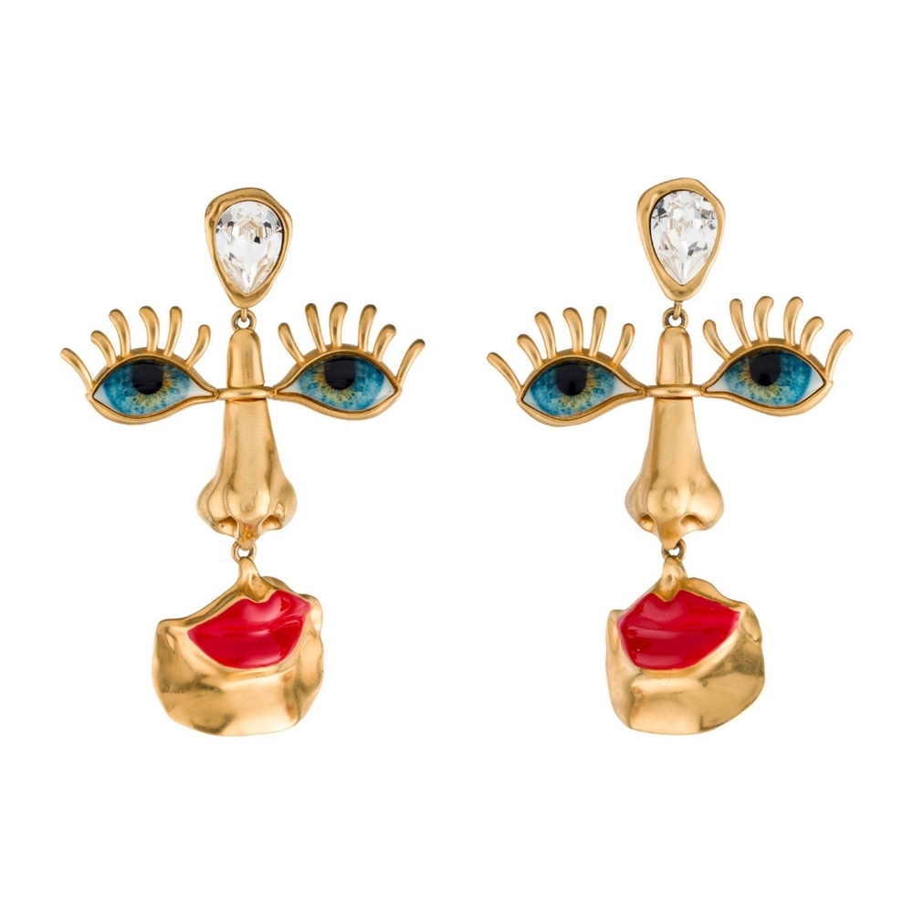 🆕️ Schiaparelli Authentic Artistic Gold and Red Face Signature OG Earrings NWOT